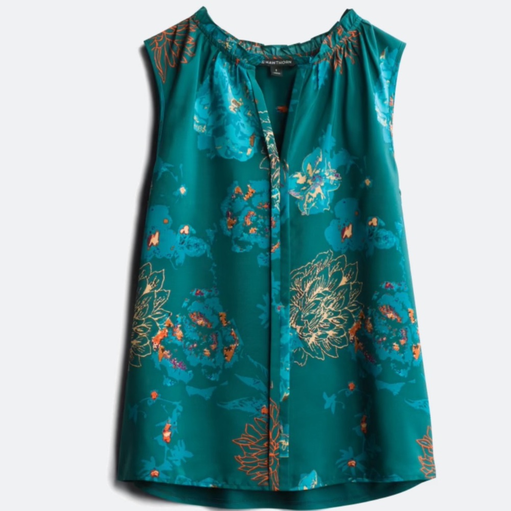 Market & Spruce Turquoise Floral Sleeveless Top